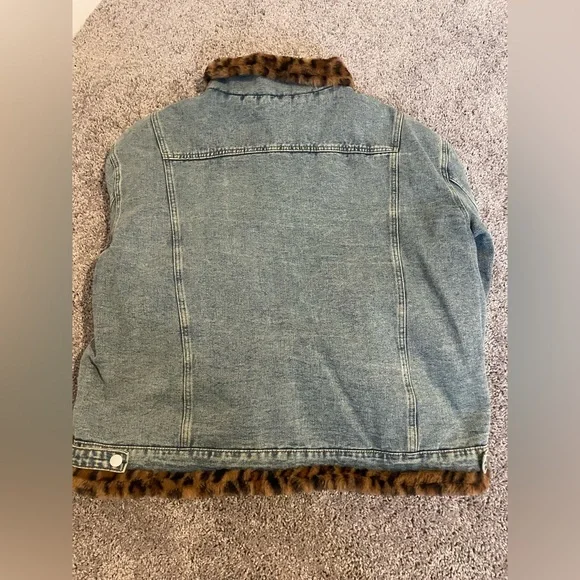 Dressed in LALA Blue Jean Jacket with Leopard Trim - Picture 4 of 4
